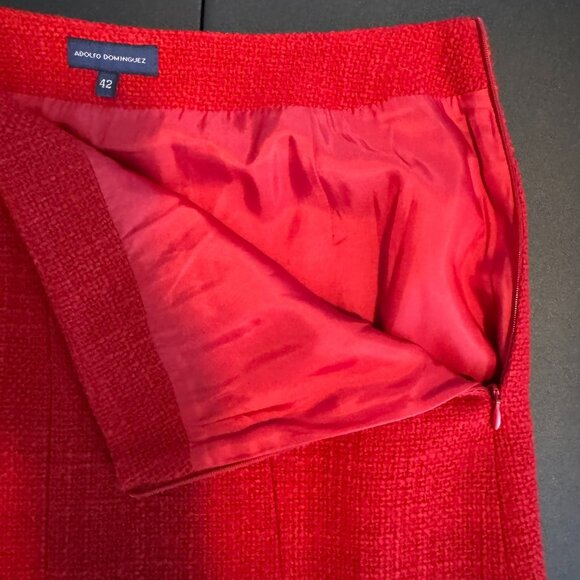 Adolfo Dominguez Red Tweed Boucle Knit Trumpet Skirt, Career, Size 42 EU - Picture 4 of 8
